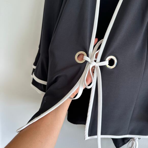Joseph Ribkoff Ruffles 3/4 Sleeve Tie-Up Front Jacket Top Set Black 14 - Picture 11 of 16